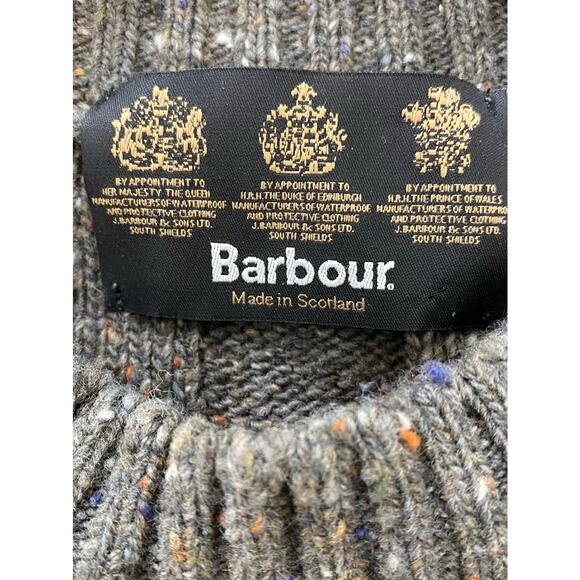 Barbour Men's L Gray Speckled Caledonia Cable Knit Wool Blend Sweater - Picture 5 of 7